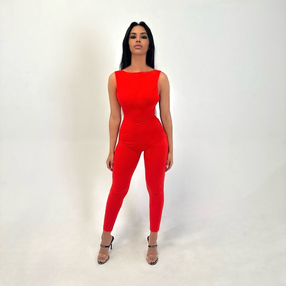 Red Sleeveless Jumpsuit
